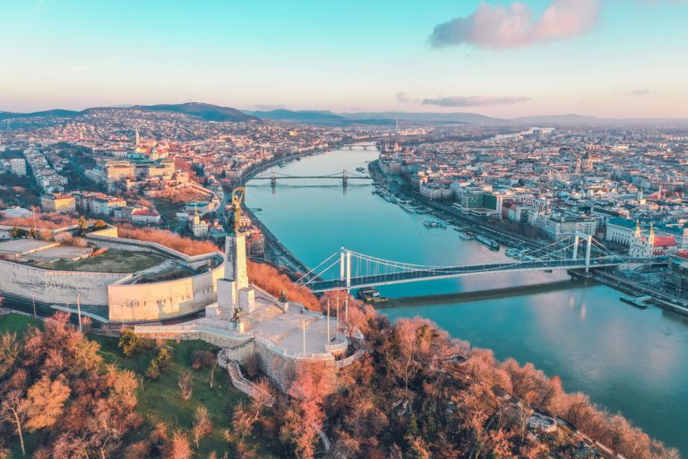 aerial shot of Budapest Hungary